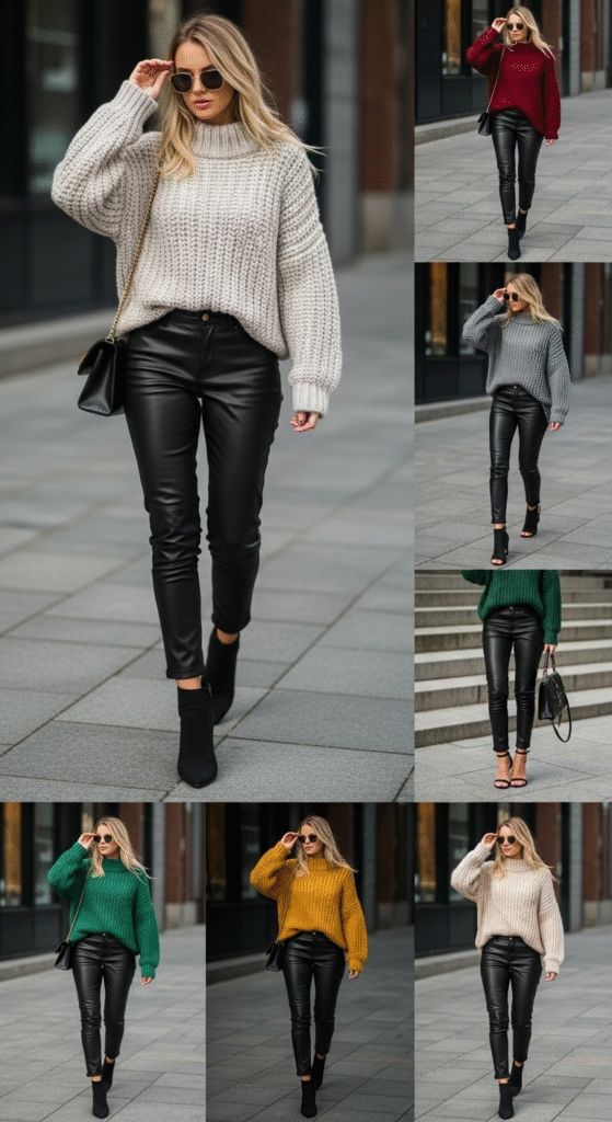 Chunky Knit with Leather Pants