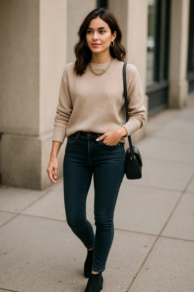 Classic Sweater with Skinny Jeans -Sweater Outfits for Fall