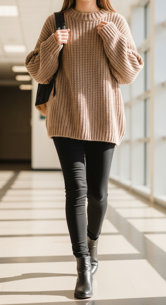 Cozy Oversized Sweater with Leggings - Cute & Comfy School Outfit Ideas