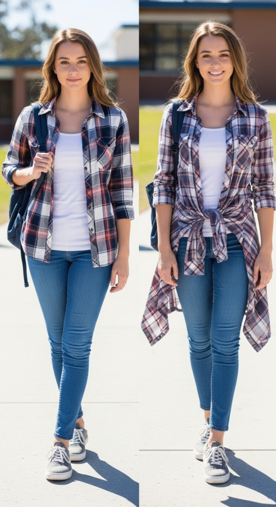 Plaid Shirt Layered Over a Tank