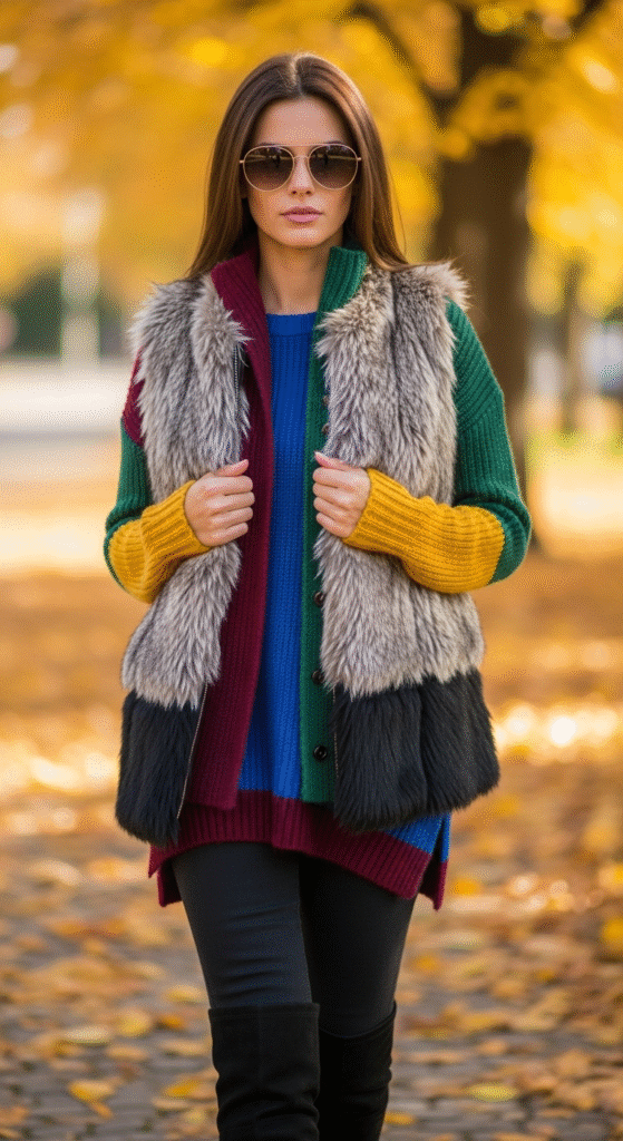 Sweater with Faux Fur Vest