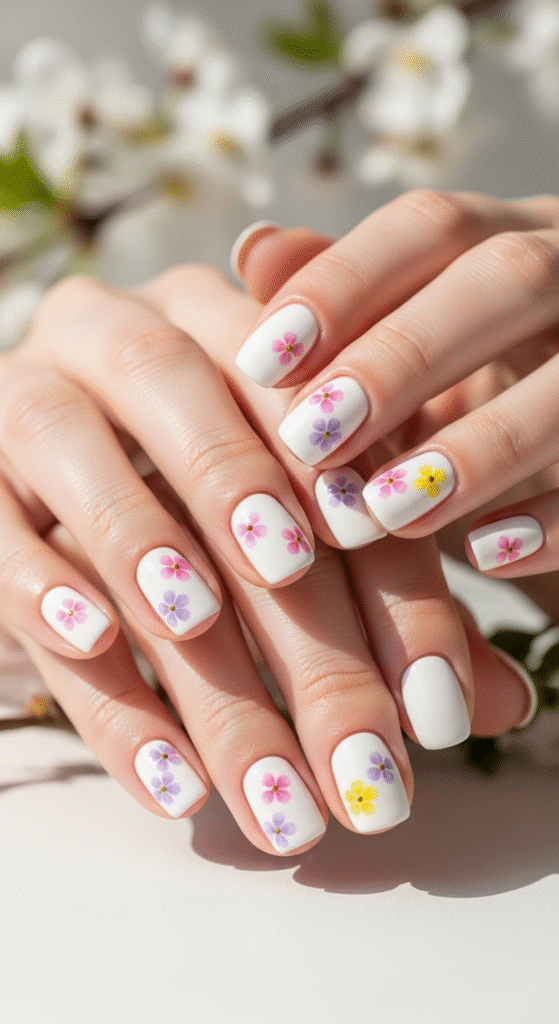 Floral Accents on White Base - Nail Designs