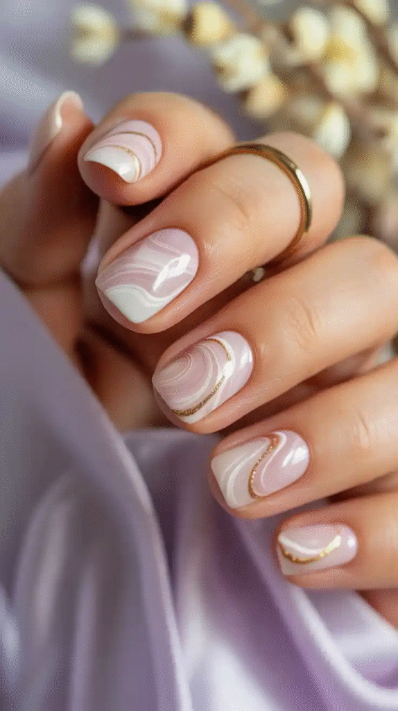 Marble Swirls - Spring Coffin Nail Designs