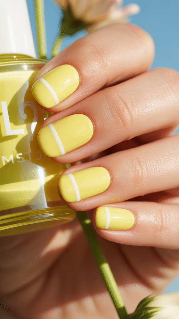 Lemon Yellow with White Stripes