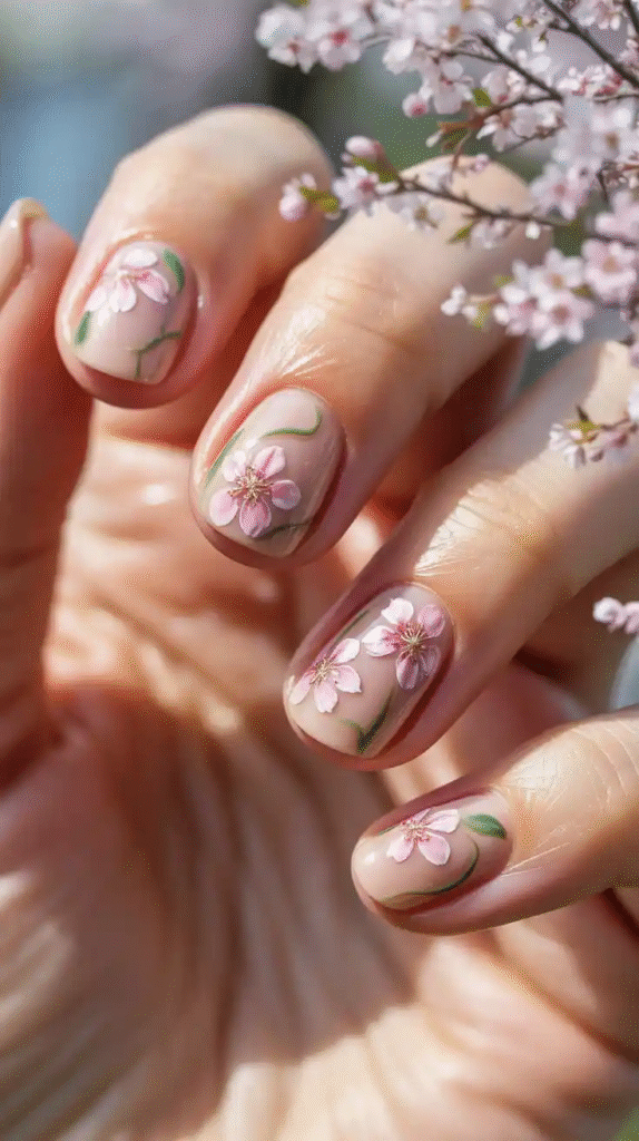Cherry Blossom Art - Spring Coffin Nail Designs
