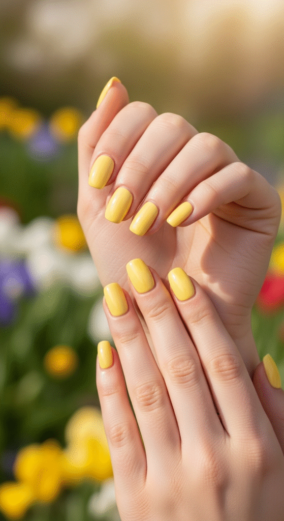 Sunny Yellow Glow - Spring Coffin Nail Designs