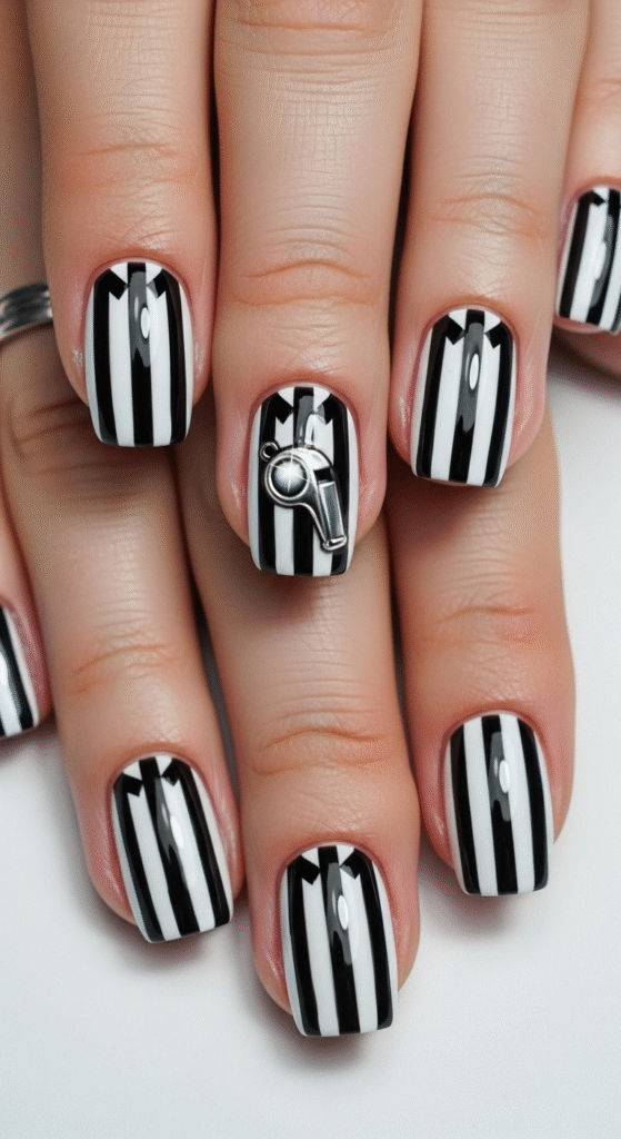 9. Striped Referee Nails