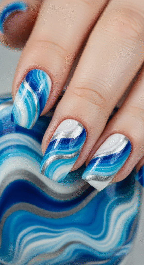Abstract Wave Patterns - Beach Nail Designs