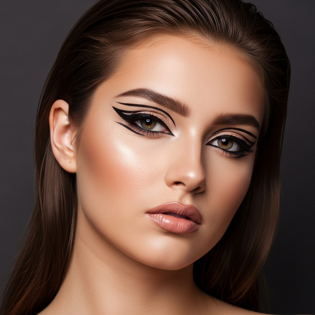 Bold Eyeliner with Nude Lips