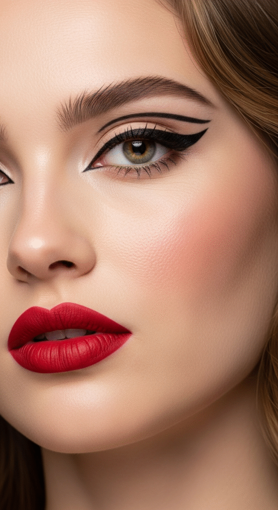 Bold Red Lip Makeup with Cat-Eye Liner - Bold Red Lip Makeup Looks