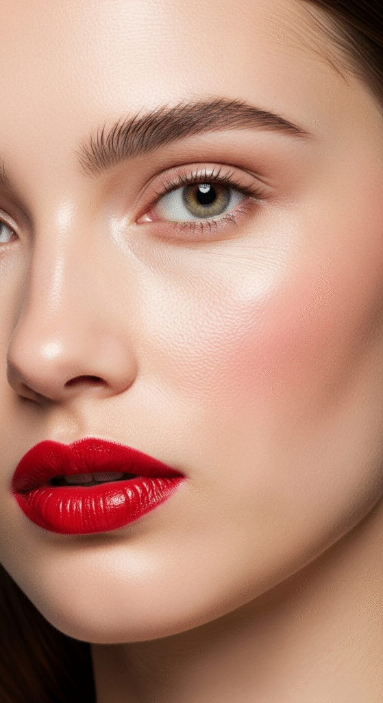 Bold Red Lip Makeup with Minimalist Skin