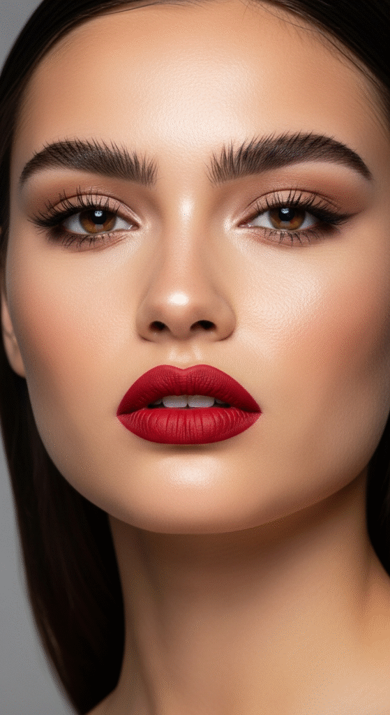 Bold Red Lips with Bold Brows