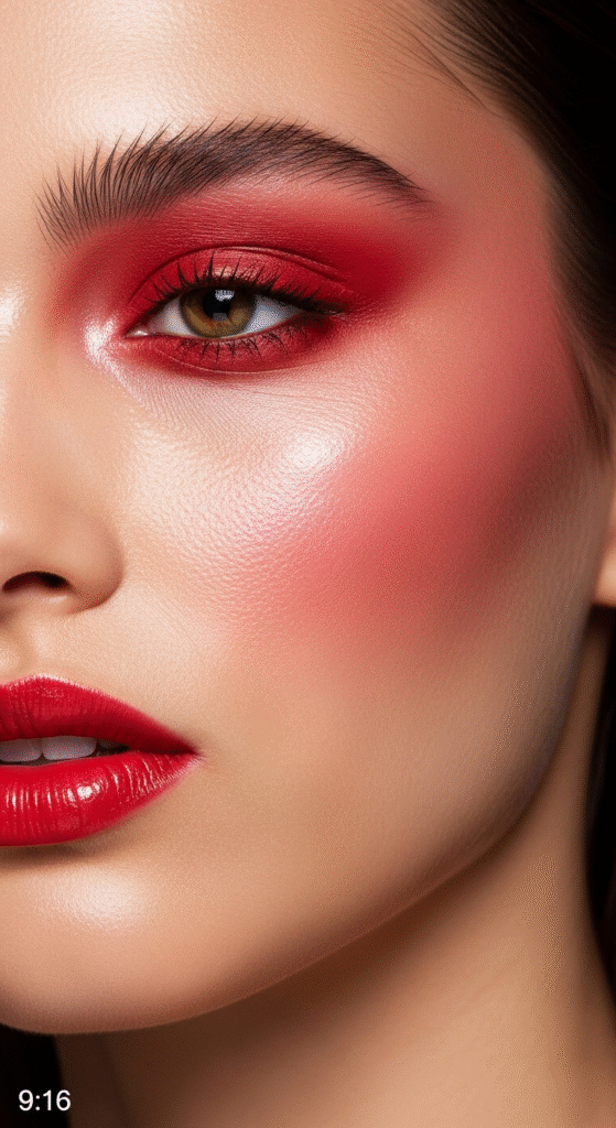 Bold Red Lips with Monochrome Makeup