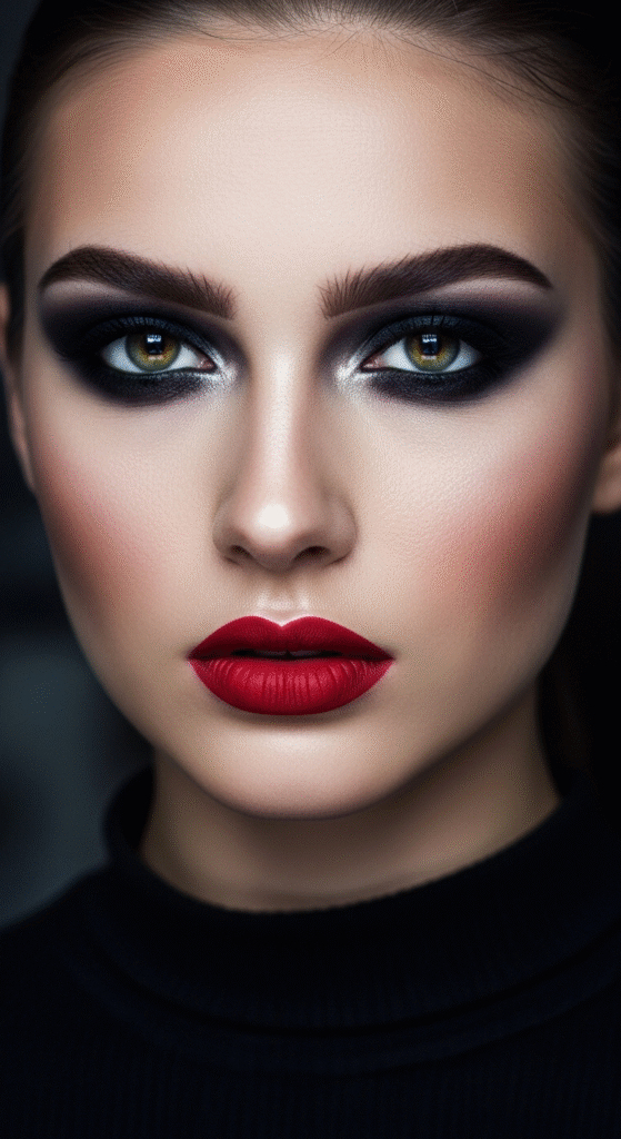 Bold Red Lips with Smokey Eyes for Drama