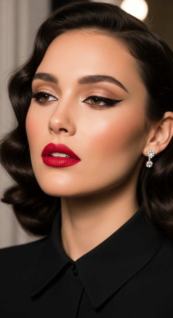 Bold Red Lips with Winged Liner - Party Makeup Looks for Beginners