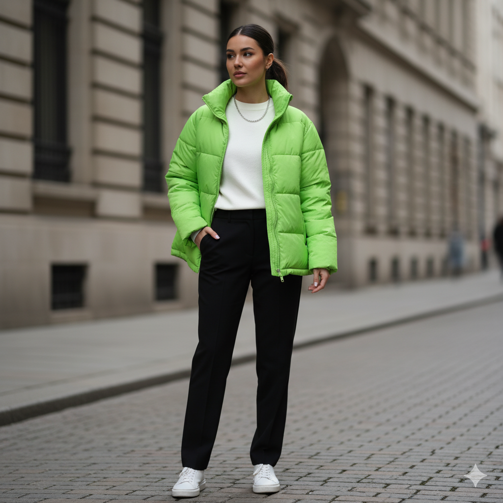 Bright Puffer with Neutral Basics