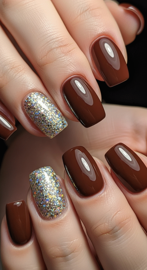 Brown Glitter Nails