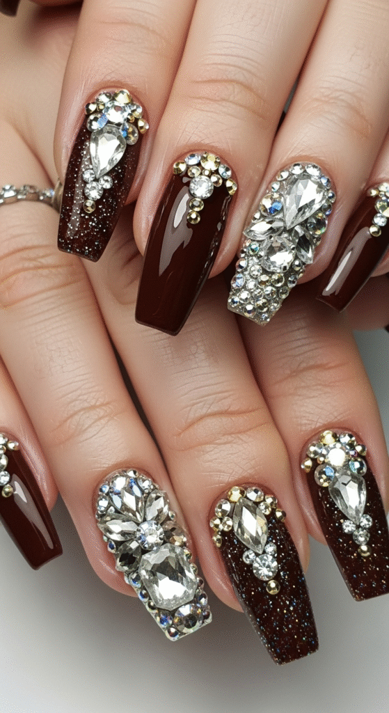 Brown Jewel-Inspired Nails