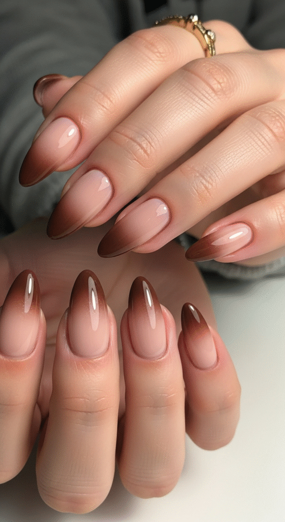Brown and Nude Ombre Nails