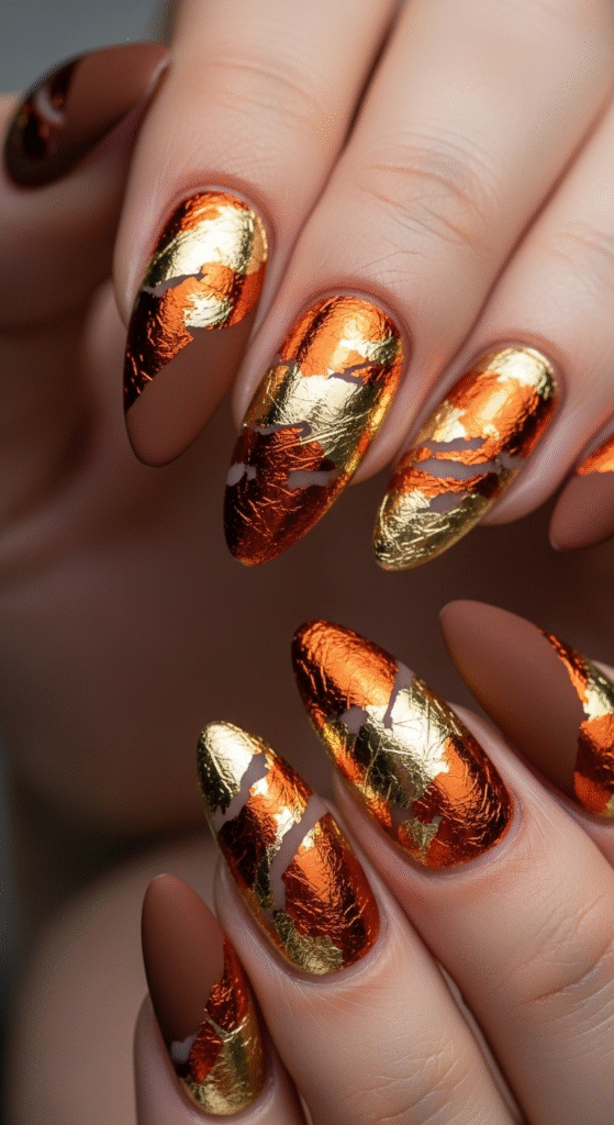 Brown with Metallic Foil Nails