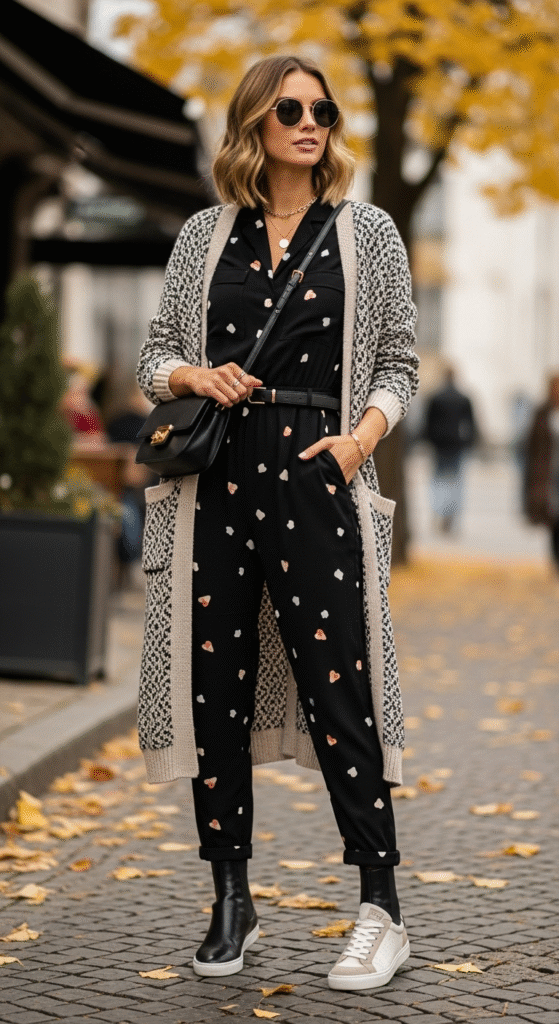 Casual Jumpsuit with a Long Cardigan