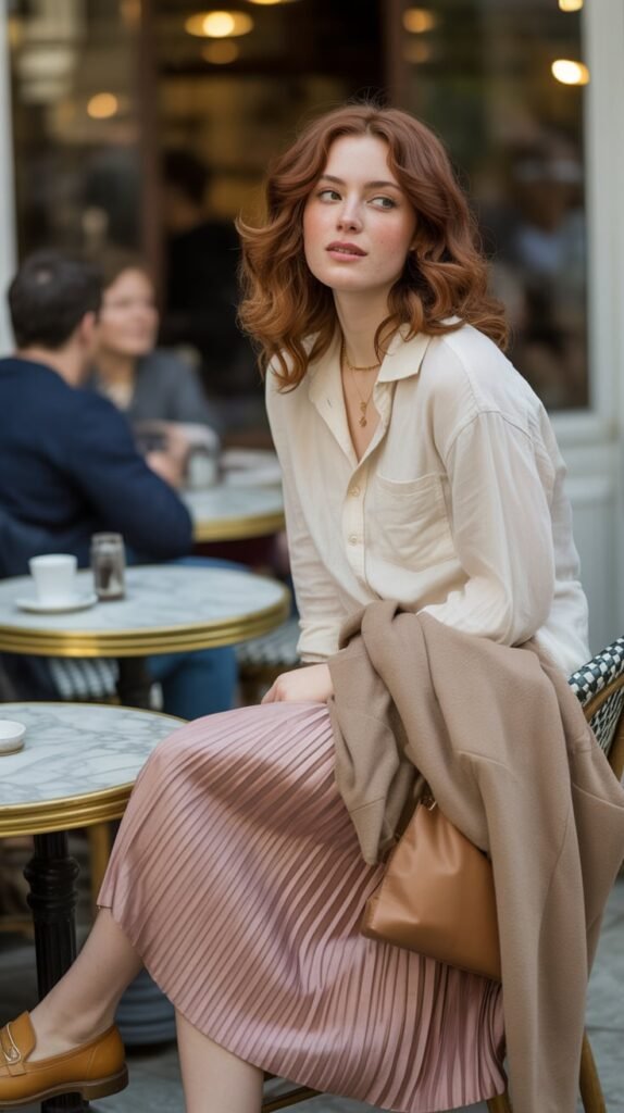 Chambray Shirt with Pleated Skirt