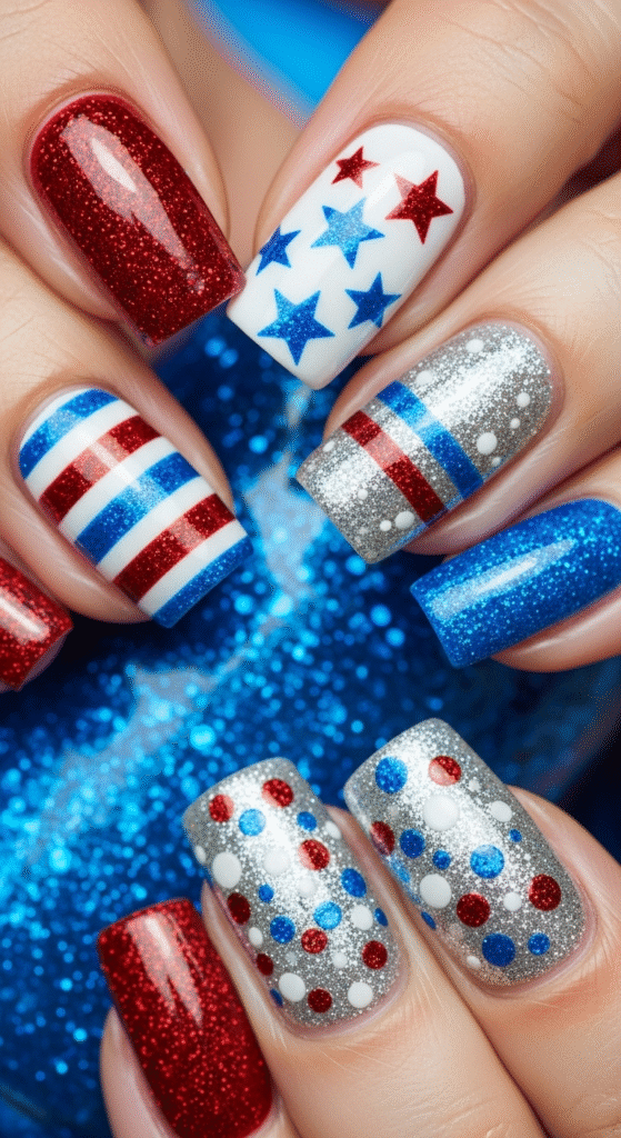 Cheerleader-Inspired Sparkle Nails