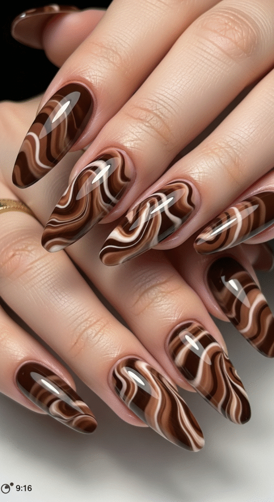 Chocolate Swirl Nails