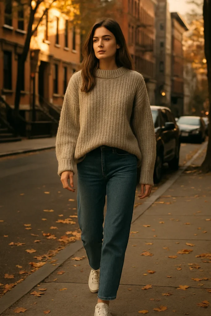 Chunky Knit Sweater with Straight-Leg Jeans