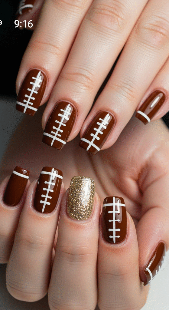 Classic Football Stitch Nails - Football Nail Designs