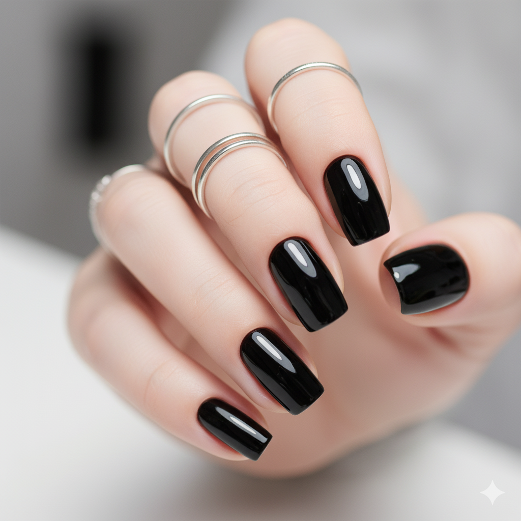 Classic Glossy Black Nails - Black Nail Designs