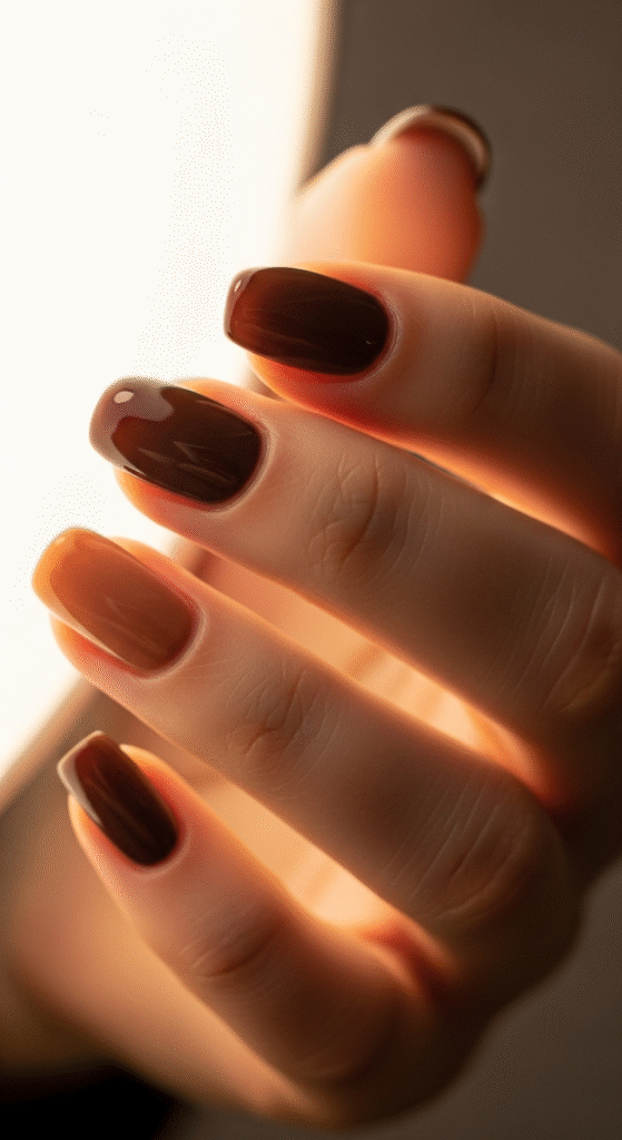 Classic Glossy Brown Nails - Brown Nail Designs