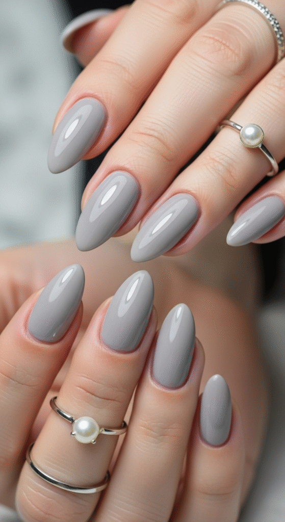 Classic Glossy Grey Nails - Grey Nail Designs
