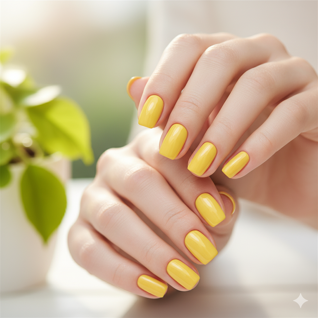 Classic Glossy Yellow Nails - Yellow Nail Designs