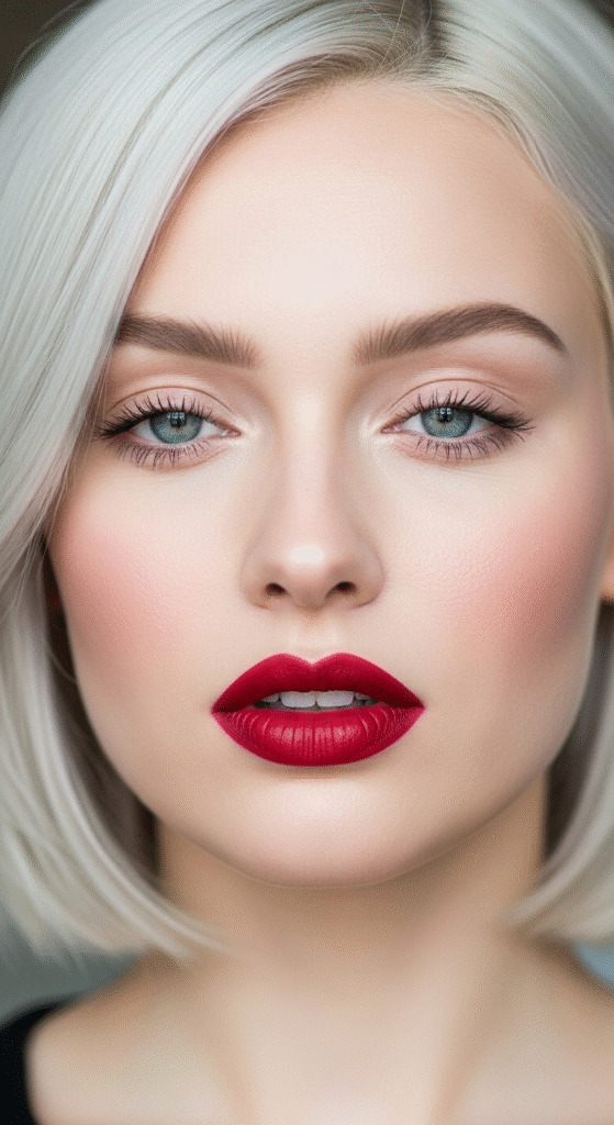 Classic Red Lips with Minimal Eyes - Makeup Looks for Platinum Hair