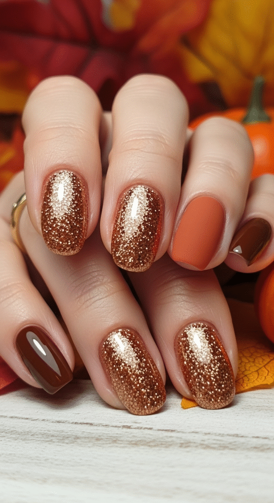 Copper Glitter Nails