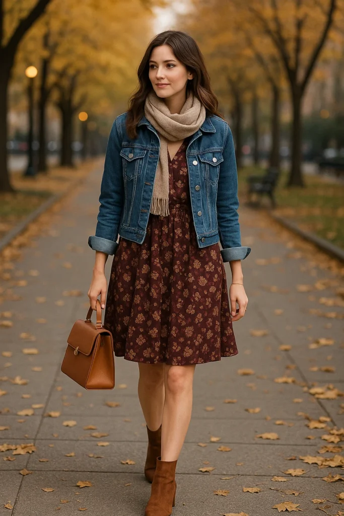 Denim Jacket with Floral Dress