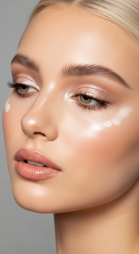 Dewy Skin with Glossy Highlights - Makeup Looks for Platinum Hair
