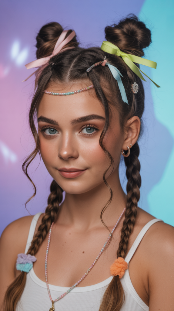 Double Space Buns with Braids