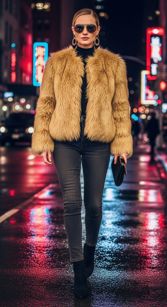 Faux Fur Jacket with Skinny Jeans