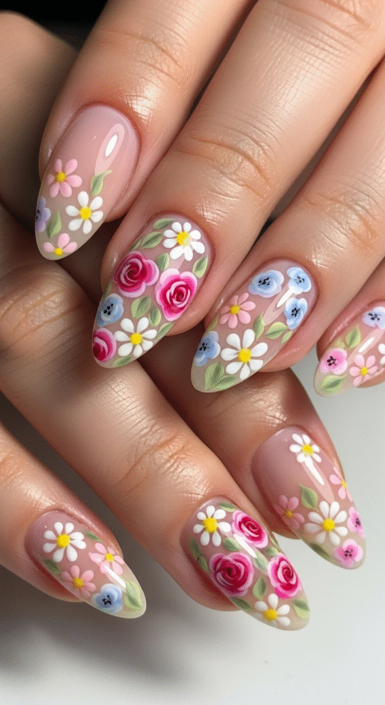 Floral Almond Nails
