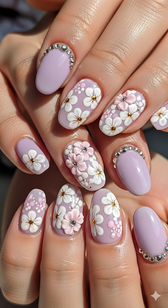 Floral Purple Nail Art