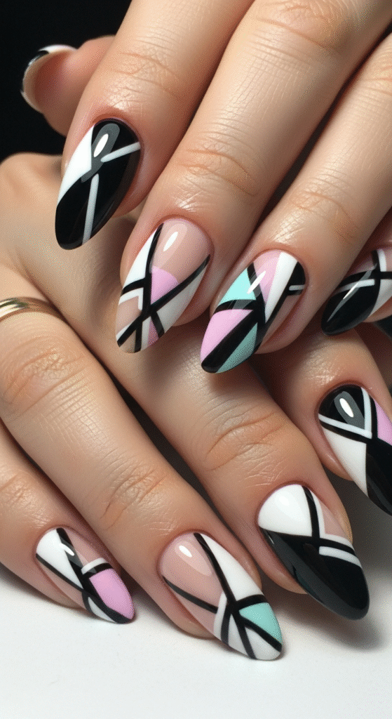 Geometric Almond Nails