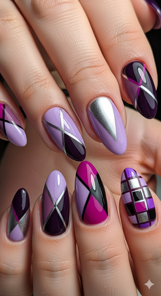 Geometric Purple Patterns - Purple Nail Designs