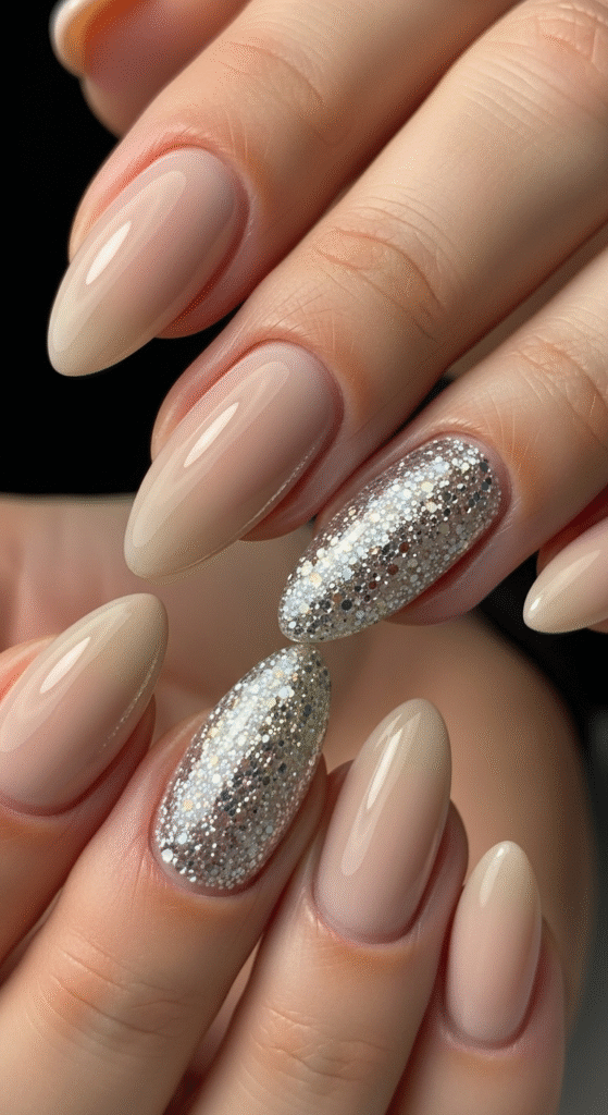 Glitter Accent Almond Nails - Almond Nail Ideas