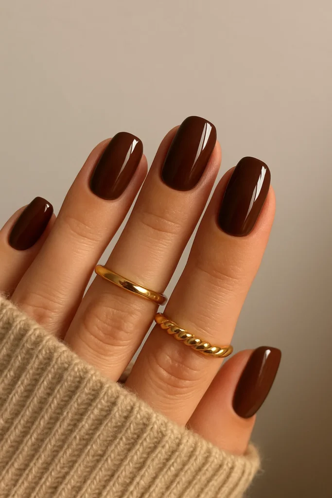 Glossy Chocolate Brown - Fall Nail Designs