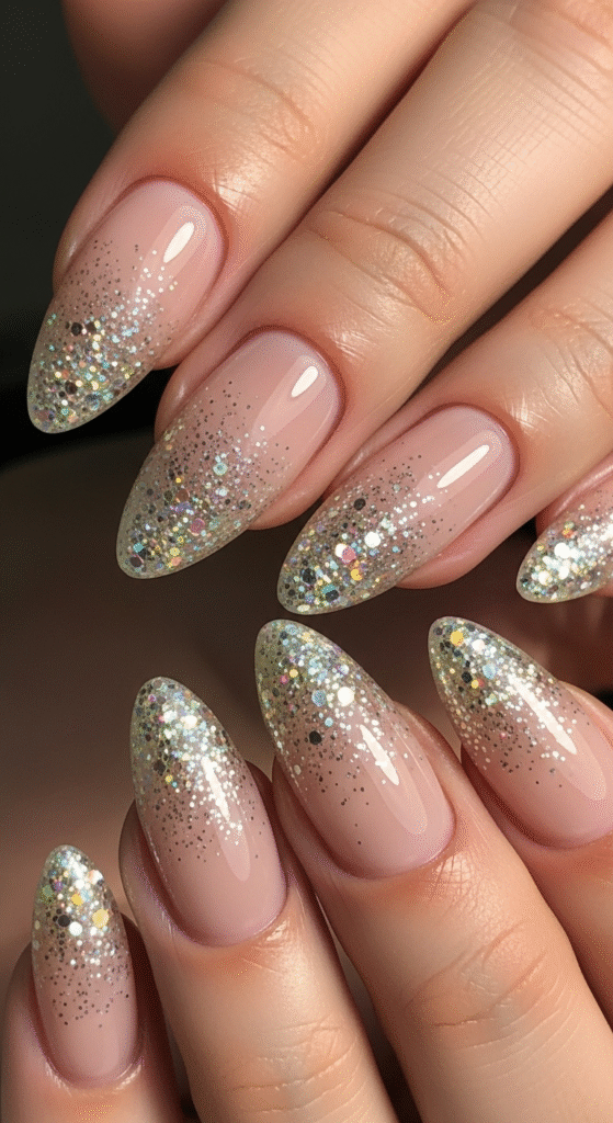 Gradient Glitter Almond Nails