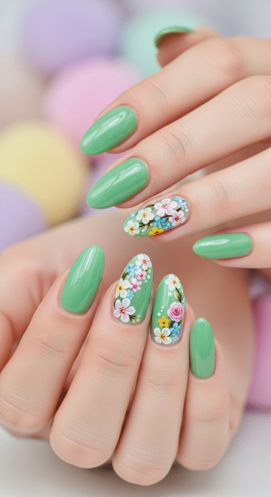 Green with Floral Accents