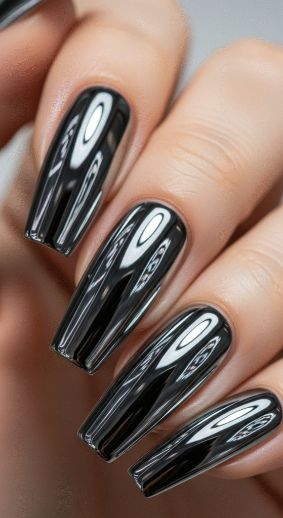 Grey Chrome Nails