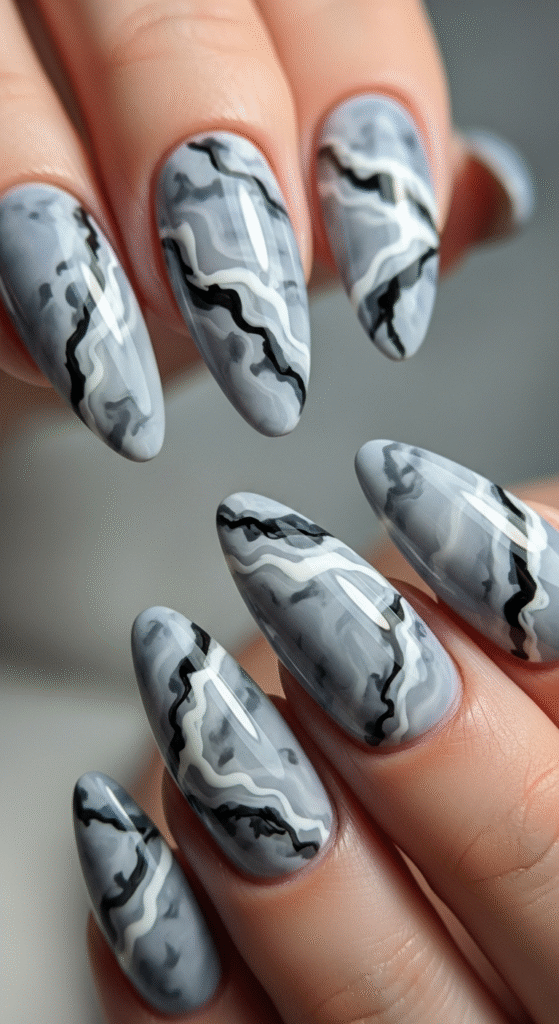 Grey Marble Nails